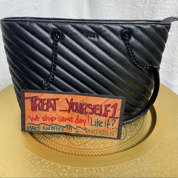 Dkny Bags Dkny Veronica Tote Womens Black Leather Quilted Diagonal